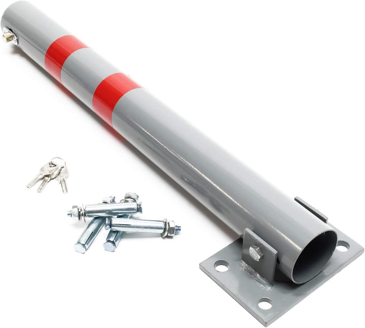 Wiltec Parkpfosten 705 x 75 mm, Parkplatzsperre klappbar rund, Absperrpfosten aus Stahl, Parkpfosten