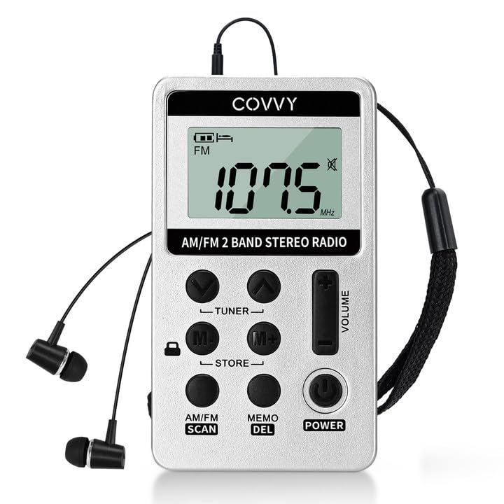 AM/FM Tragbares Radio,Covvy Digitales Pocket Mini Radio mit 500mAh 3.7V Wiederaufladbarer Akku und K