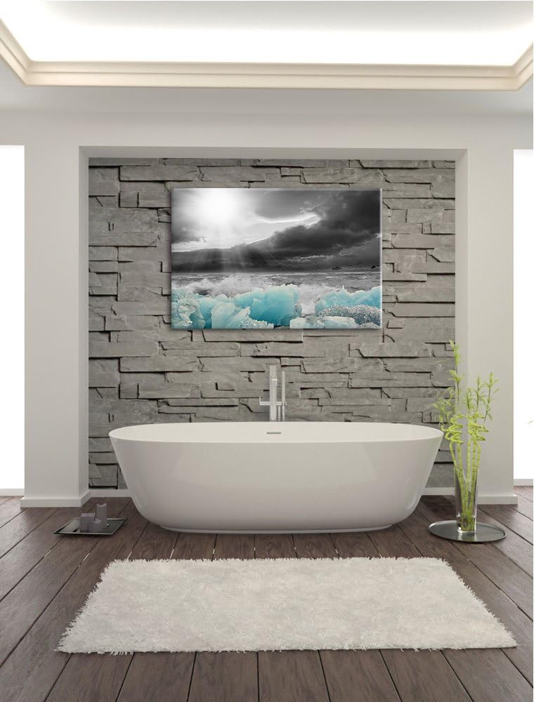 blaues Polareis an der Küste schwarz/weiss Format: 100x70 auf Leinwand, XXL riesige Bilder fertig ge