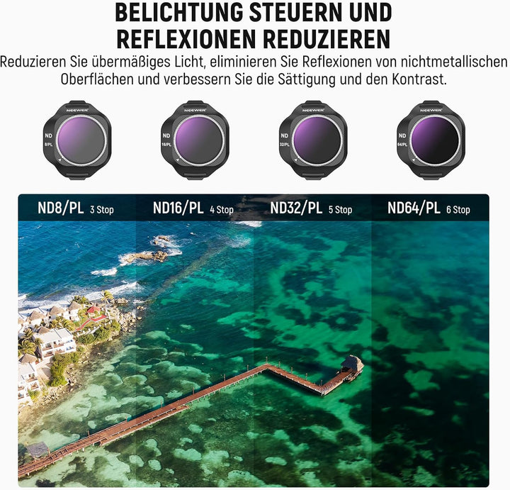NEEWER ND/PL Filter Set Kompatibel mit DJI Mini 5 Pro Drone Kamera (ND8/PL+ND16/PL+ND32/PL+ND64/PL),
