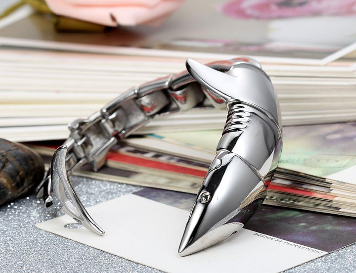 Flongo Herren Armband Männer Armreif Edelstahl Gross Schwer Armband Armreif Manschette Silber Hai Ha