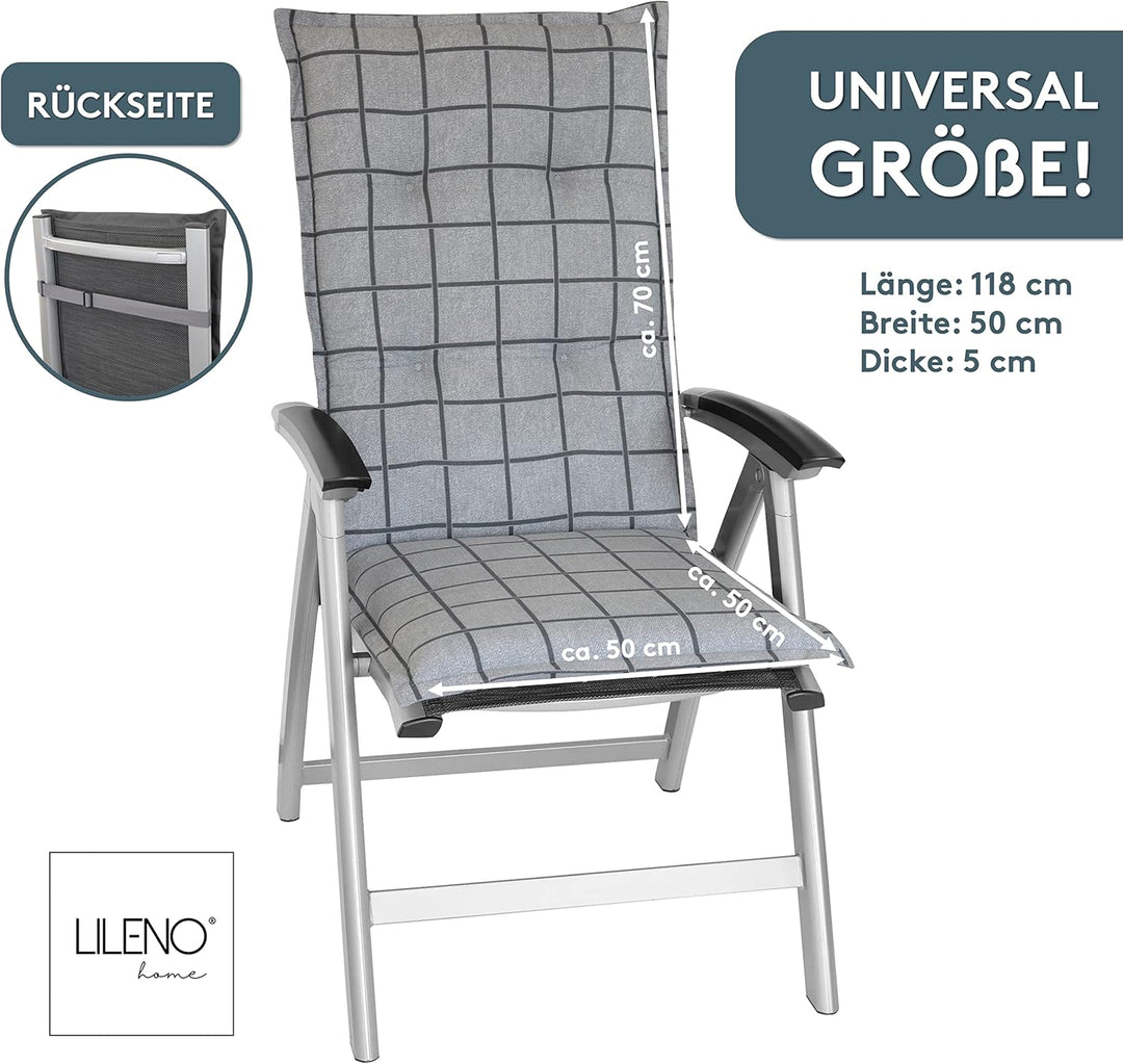 LILENO HOME Gartenstuhl Auflagen als [2er Set - Hochlehner] in Yacht-Karo Hellgrau - Bequeme Liegen