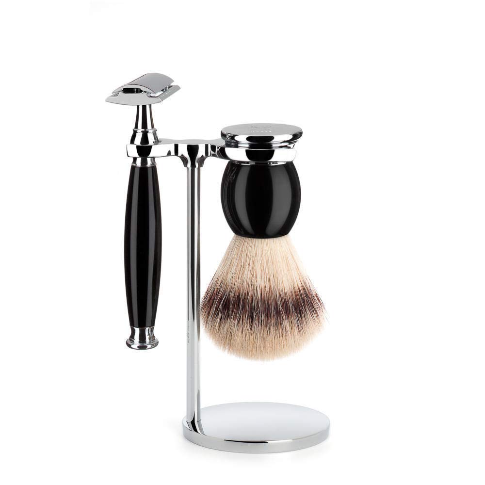 MÜHLE Rasierset - Sophist Serie - Silvertip Fibre - Rasierhobel - Edelharz schwarz Safety Razor Schw