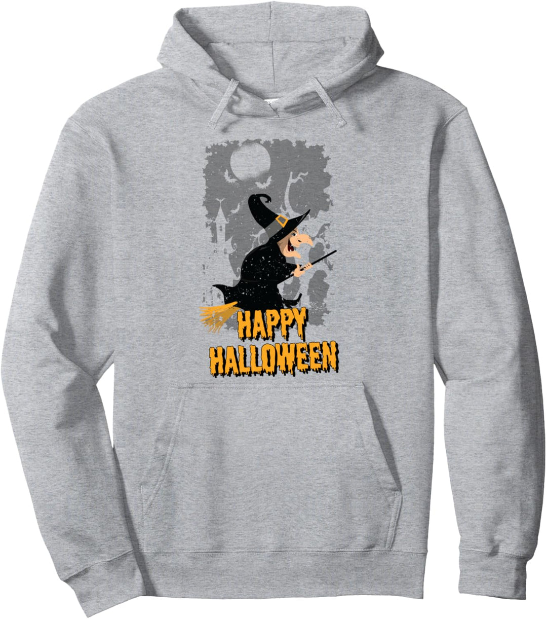 Happy Halloween | Cartoon Hexe auf Besenstiel Vintage Pullover Hoodie