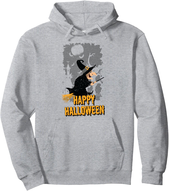 Happy Halloween | Cartoon Hexe auf Besenstiel Vintage Pullover Hoodie