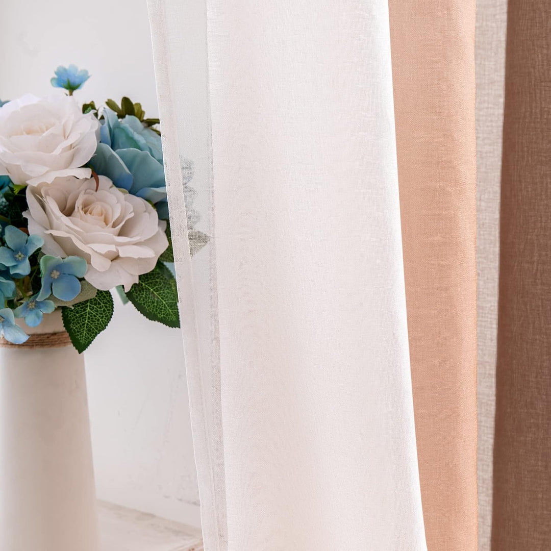 MIULEE 2er Set Voile Vorhang Zweifarbiger Vorhang mit Ösen Transparente Gardine Ösenschal Fenstersch