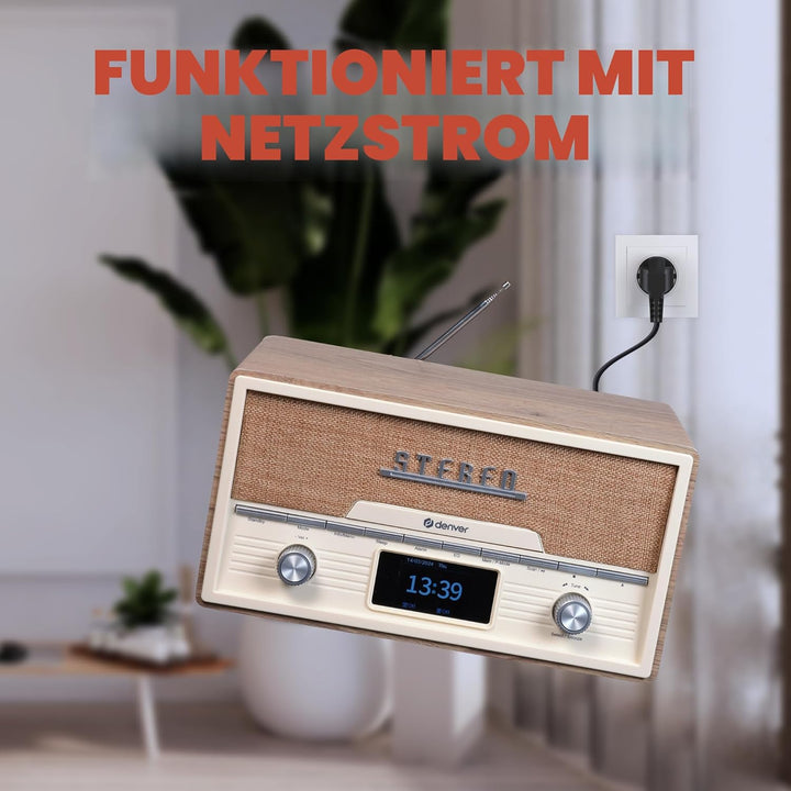 DENVER DAB+/UKW-Radio MDA-525LW, mit CD-Player, Retrostyle, hellbraun