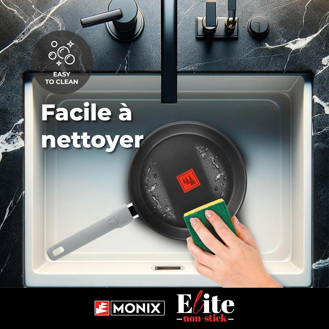 Monix Elite Non Stick Set mit 3 Pfannen, 20-24 - 26 cm, Edelstahl 18/10, dreilagige Antihaftbeschich