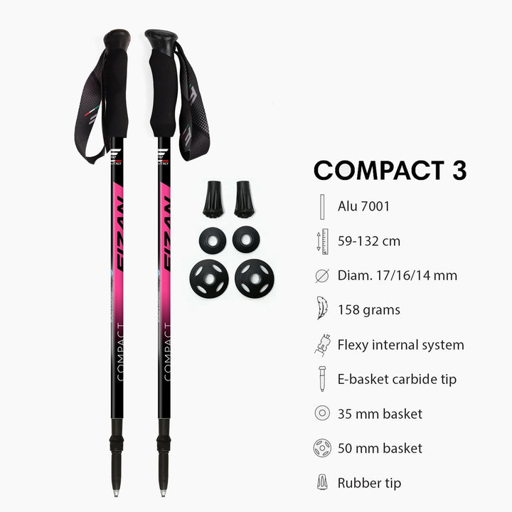 Fizan Compact 3 Trekking Poles – 5.6 oz Ultralight, Backpacking, Thru Hiking Poles, Adjustable, Coll