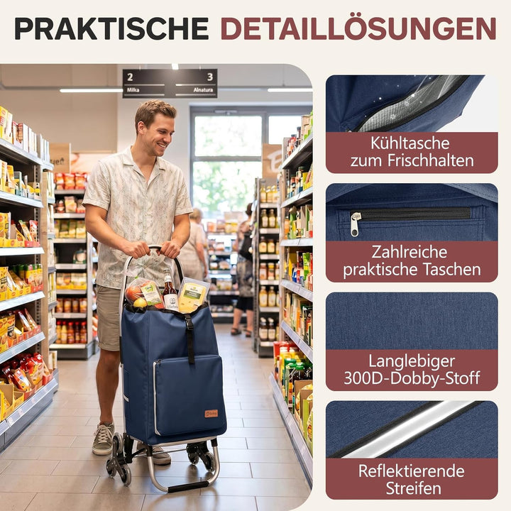 Sekey Einkaufstrolley Treppensteiger klappbar, XXL Einkaufstasche mit Kühlfach, Leichter Aluminiumra