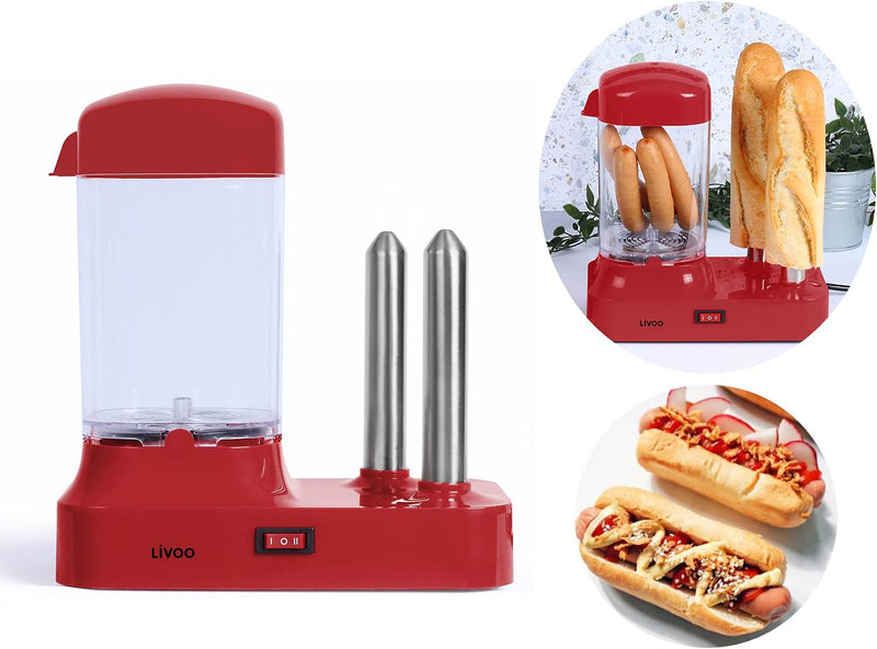 Hot Dog Maker mit Brötchenwärmer - Hot-Dog Maschine für 6 Würstchen - Hotdog Maker Set Abnehmbarer W