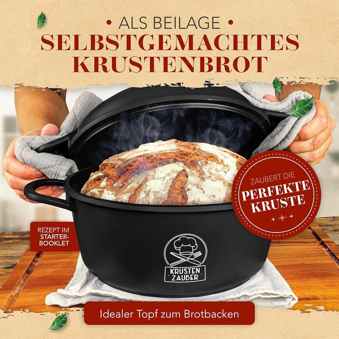 KRUSTENZAUBER 24cm Aluguss Bräter mit Deckel backofengeeignet [inkl. Glasdeckel] - 4L Aluminium Schm
