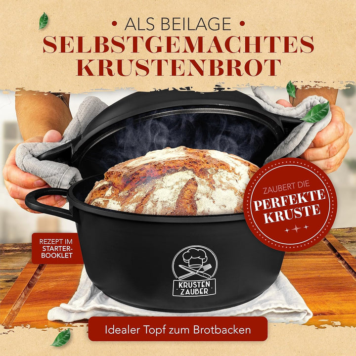 KRUSTENZAUBER 24cm Aluguss Bräter mit Deckel backofengeeignet [inkl. Glasdeckel] - 4L Aluminium Schm