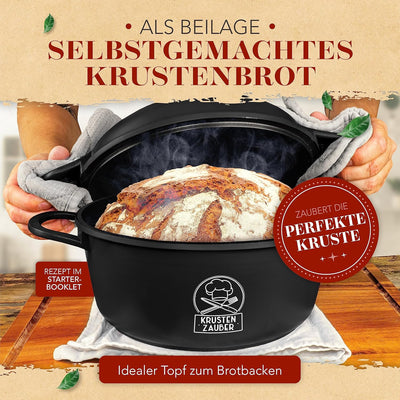 KRUSTENZAUBER 24cm Aluguss Bräter mit Deckel backofengeeignet [inkl. Glasdeckel] - 4L Aluminium Schm