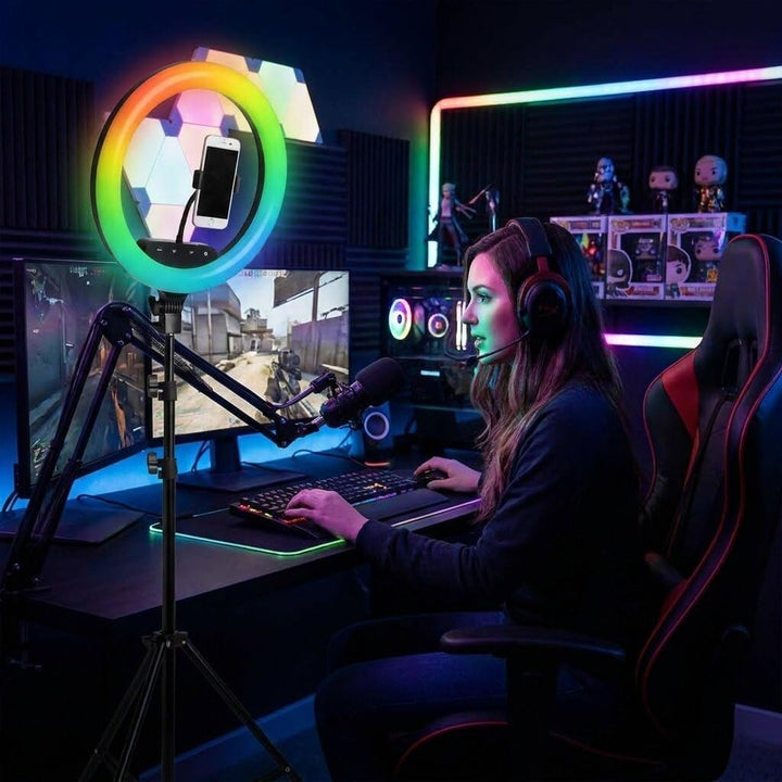 Luméon 36 cm RGB Ringlicht mit Stativ – 14 Zoll LED Fotolicht mit 39 Farben & Effekten, inkl. Fernbe