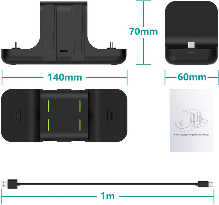 GeeRic Ladestation Kompatibel für Switch,6 IN 1 Switch Joy Con Ladegerät joycon ladestation Lade Doc