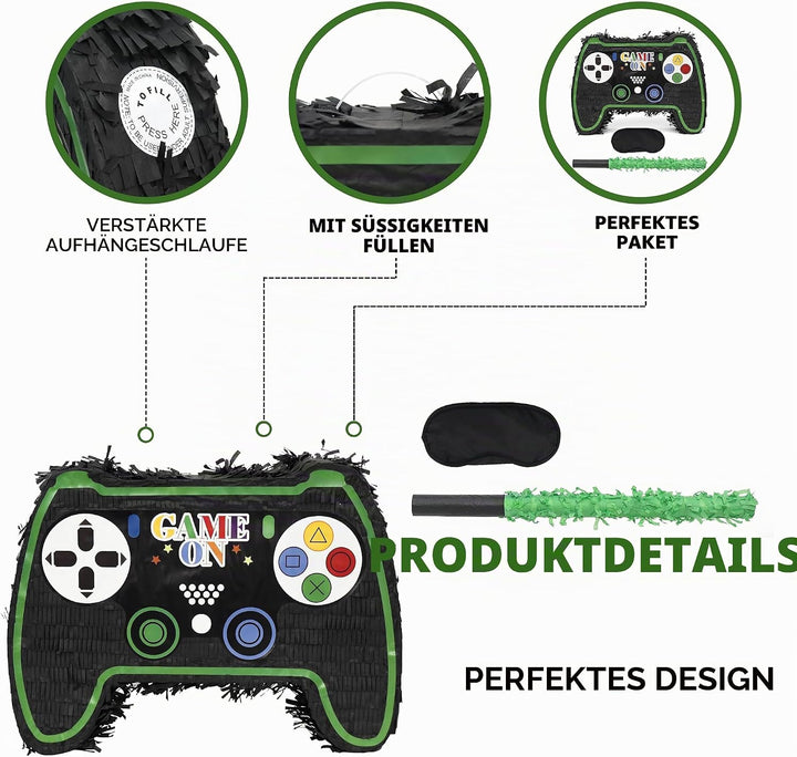 Game Controller Pinatas Bundle mit Augenbinde und Schläger (42 x 32 x 10 cm), perfekt für Kindergebu