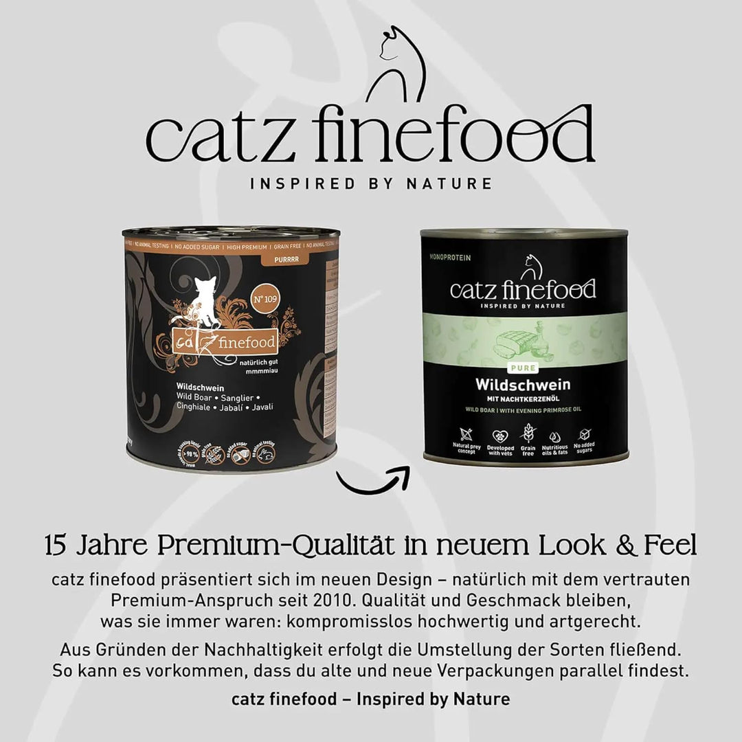 catz finefood Purrrr Wildschwein Monoprotein Katzenfutter nass N° 109, für ernährungssensible Katzen