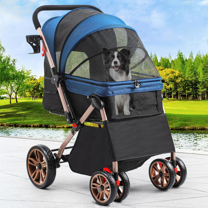 YITAHOME Faltbarer Hundebuggy für kleine Hunde, Haustierbuggy mit umkehrbarem Griff, Netzfenstern, G