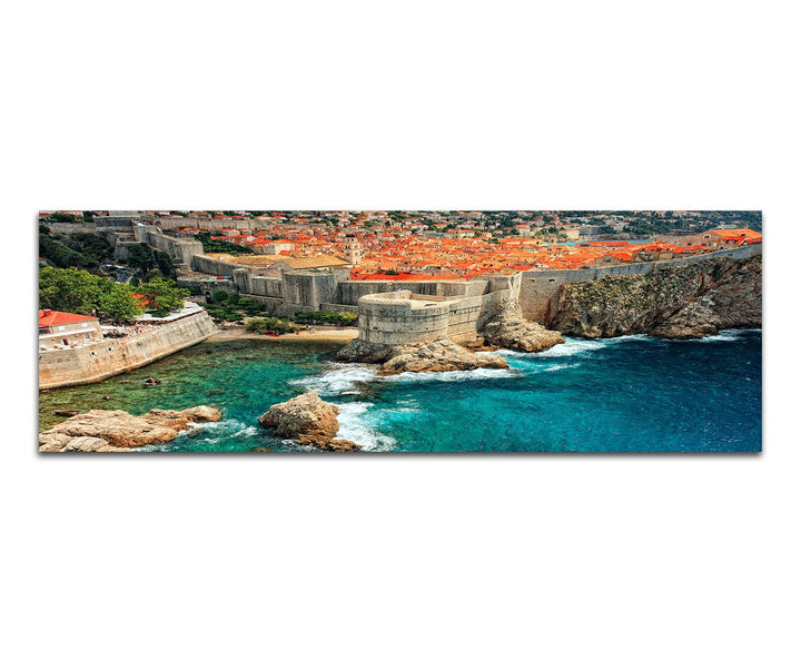 Paul Sinus Art Panoramabild auf Leinwand und Keilrahmen 150x50cm Kroatien Dubrovnik Städtchen Meer B