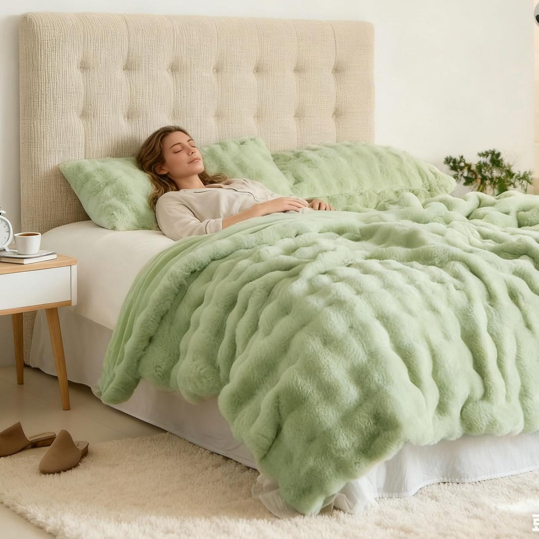 Kuscheldecke 200x230 cm, Kaninchen Plüsch Decke, Super Soft Wohndecke Dick 1000GSM Couchdecke Warme