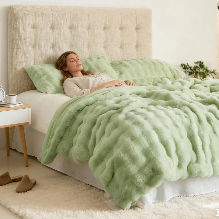 Kuscheldecke 200x230 cm, Kaninchen Plüsch Decke, Super Soft Wohndecke Dick 1000GSM Couchdecke Warme