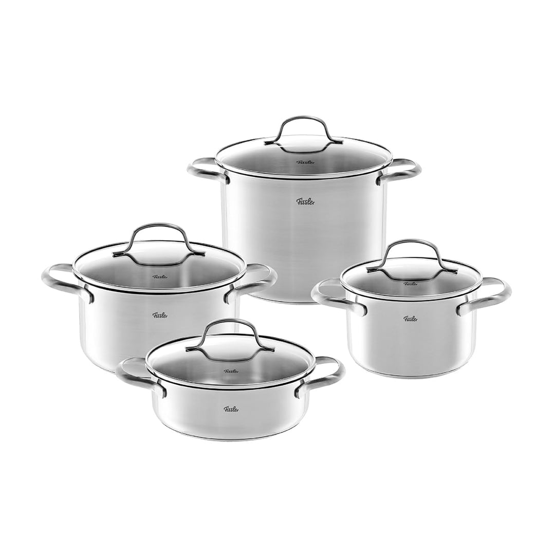 Fissler San Francisco / Edelstahl-Topfset, 4-teilig, Töpfe mit Glas-Deckel, Induktion (3 Kochtöpfe,