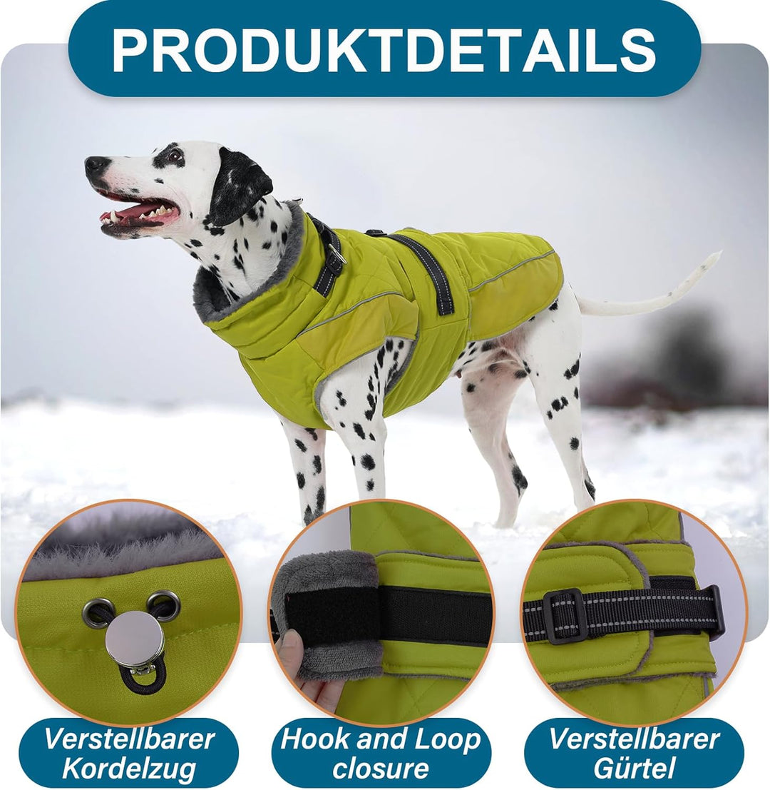 Winterjacke für Hunde - Mit integriertem Geschirr, hohem Kragen & reflektierenden Streifen für älter