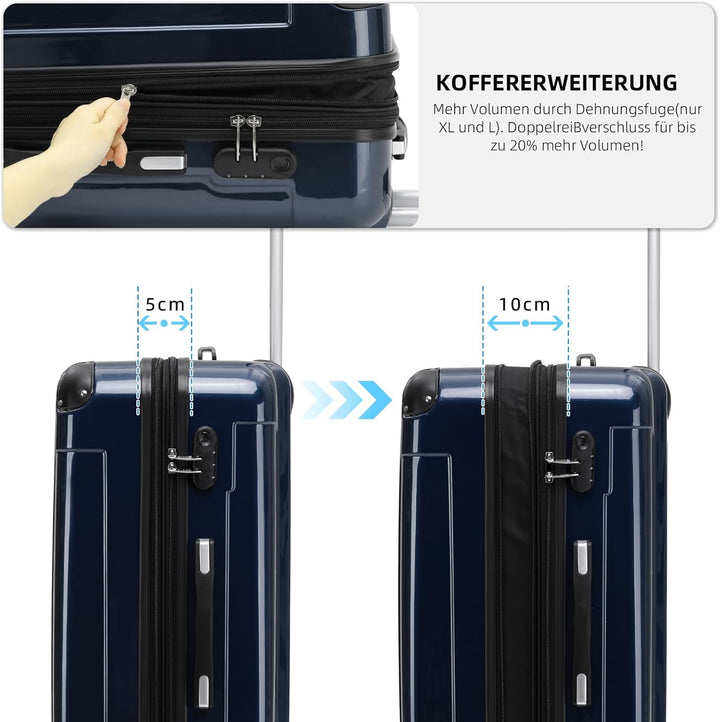 BEIBYE Hartschalen Koffer Trolley Rollkoffer Reisekoffer 4 Zwillingsrollen Polycabonat (Dunkelblau,