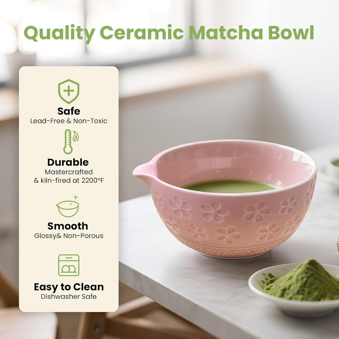 Matcha Set - 8 Stück Matcha Besen Tea Set, Matcha-Schale mit Ausgiesser, Bambus Matcha Whisk, Schauf