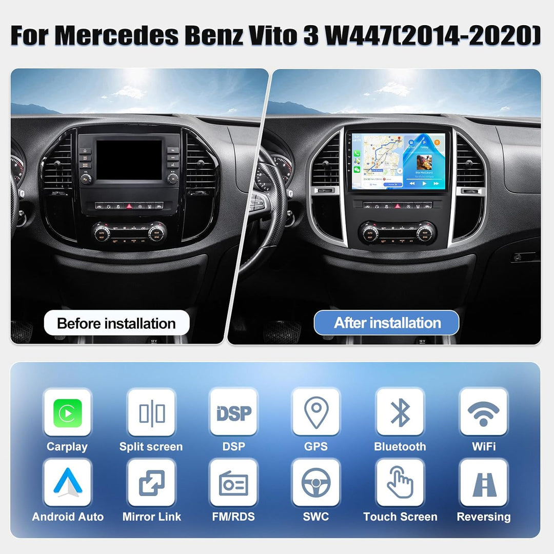 4G+64G CAMECHO Android 15 Qualcomm Octa Core Autoradio für Mercedes Benz Vito 3 W447 mit Carplay And