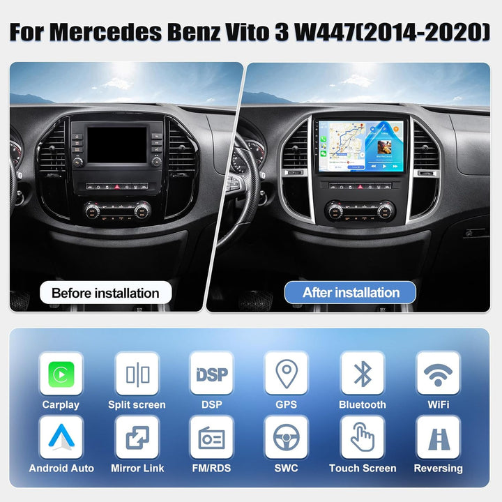 4G+64G CAMECHO Android 15 Qualcomm Octa Core Autoradio für Mercedes Benz Vito 3 W447 mit Carplay And