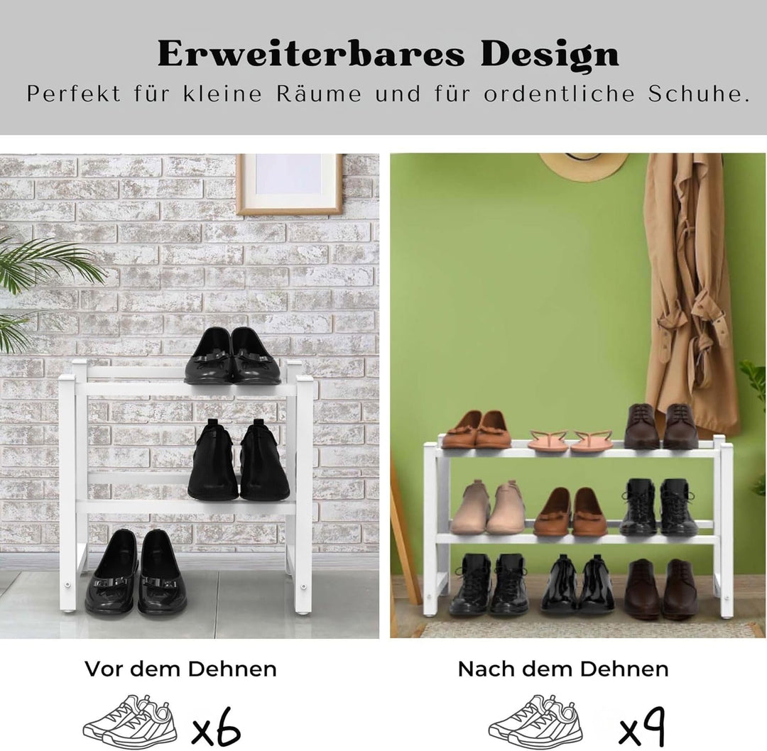 Ausziehbar Schuhregal mit 2 Etagen, Metall-Schuhständer Schmal Kleines Schuhregal, Robustes Design,