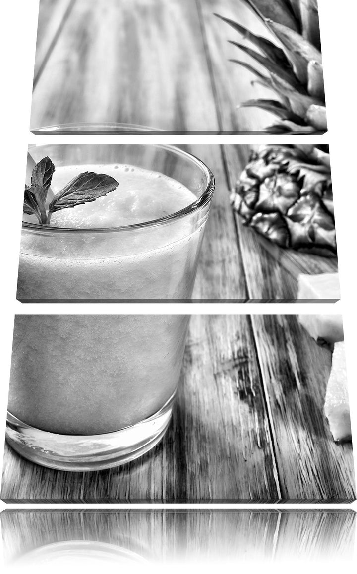 Pixxprint Ananas Cocktail auf Holztisch als Leinwandbild/Grösse: 3 Teilig (120x80) cm/Wandbild/Kunst