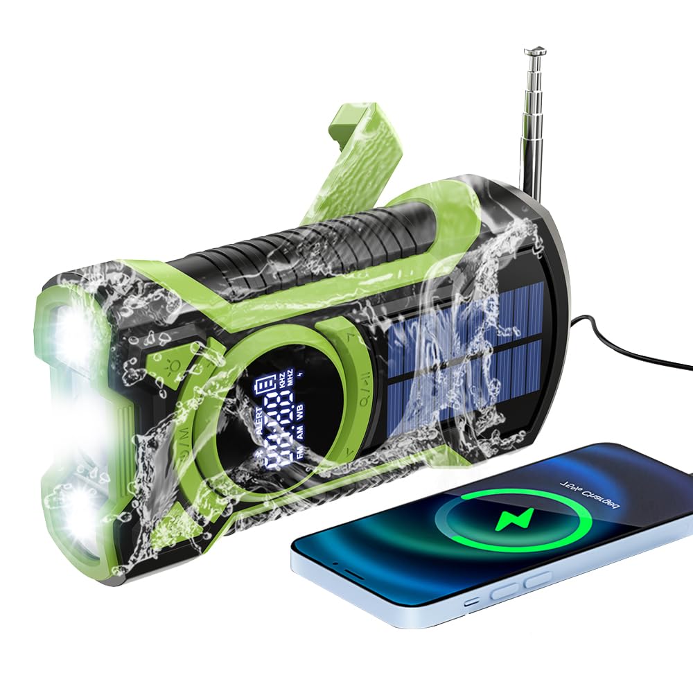 Solarradio Survival, Handkurbel-Dynamo, AM/FM, Notfall-Wetterradio, 5000 mAh, wiederaufladbar, USB-T