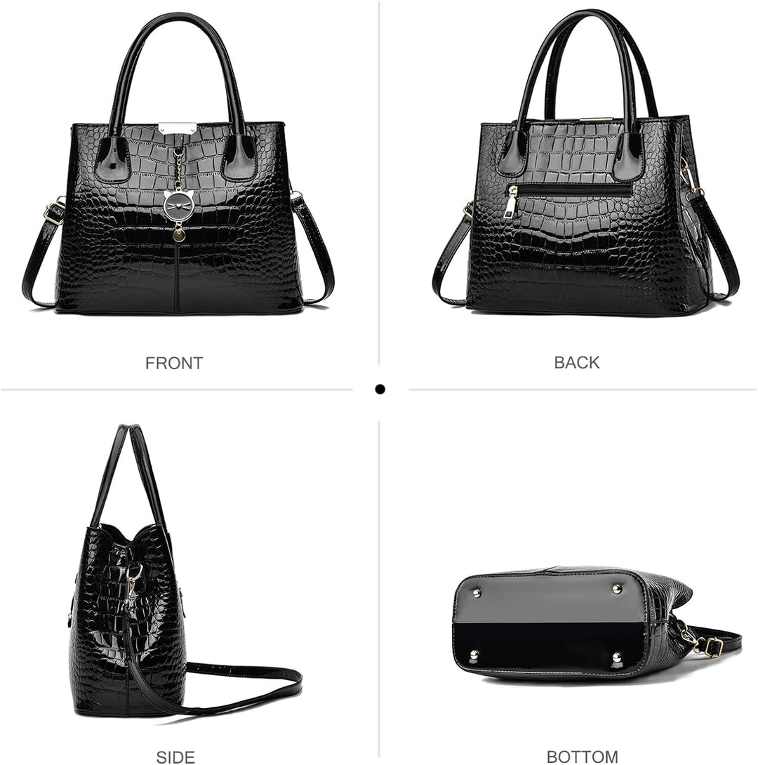 NICOLE & DORIS Handtaschen Damen Elegant Lackleder Handtasche Krokoprägung Henkeltasche Arbeits Tasc