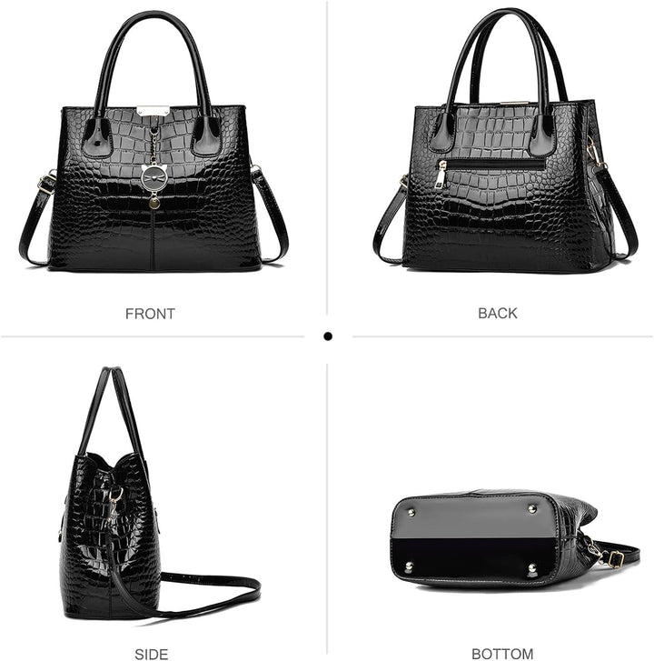 NICOLE & DORIS Handtaschen Damen Elegant Lackleder Handtasche Krokoprägung Henkeltasche Arbeits Tasc
