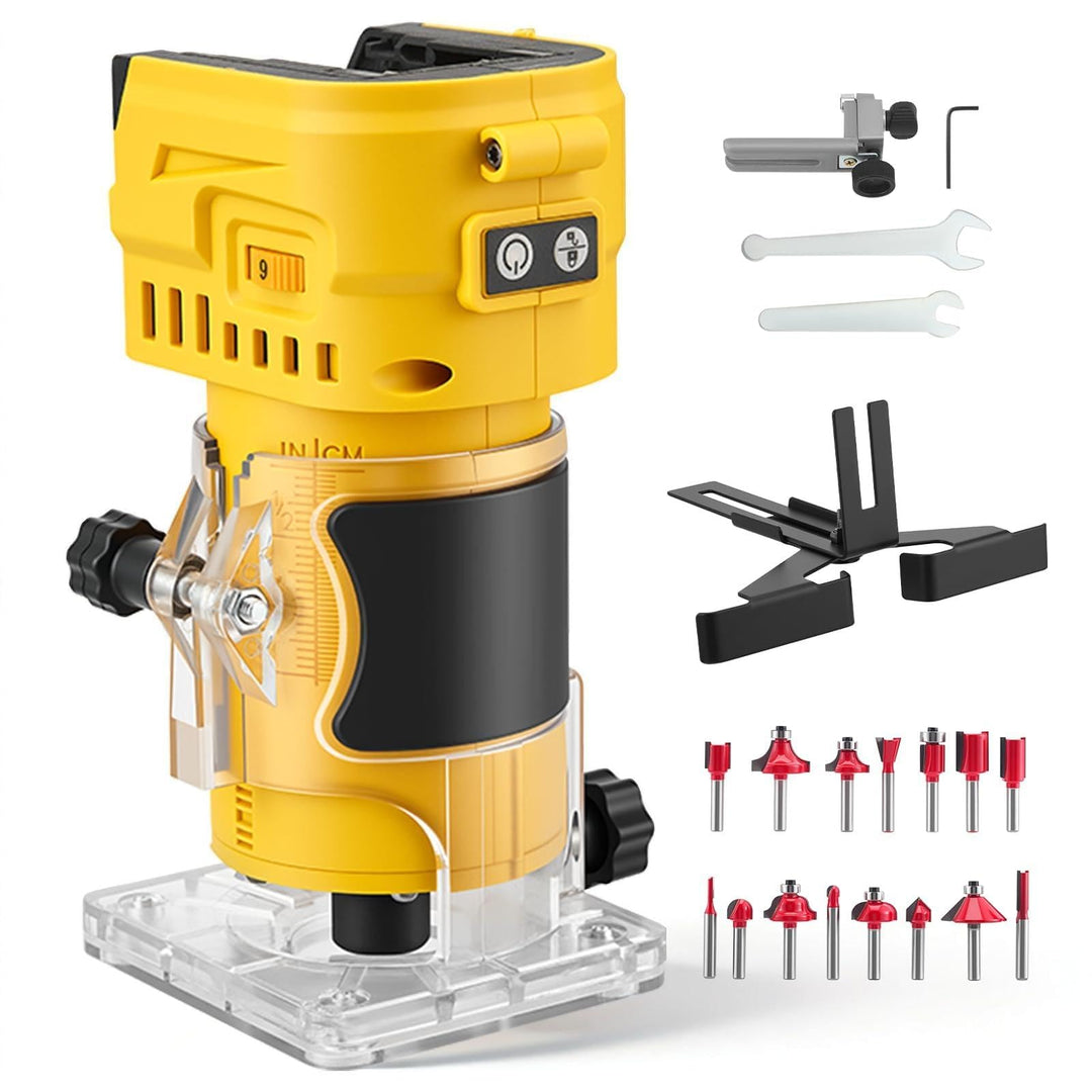 Akku Oberfräse Kompatibel mit Dewalt 21V Akku, Bürstenloser Kantenfräser 30000 U/min, Einhandfräse m