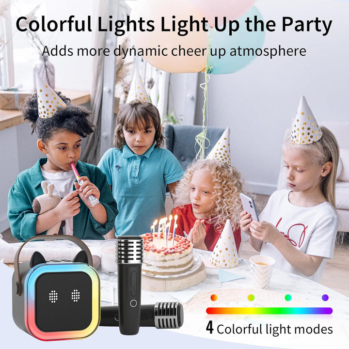 süss Katzenohr Karaoke-Maschine für Kinder Erwachsene, Tragbar Karaoke-System mit blinkendem LED-Lic