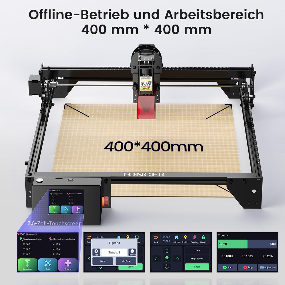 LONGER Ray5 Bundle 10W Lasergravierer – Präziser DIY CNC Laserschneider für Metall, Glas und Holz, A