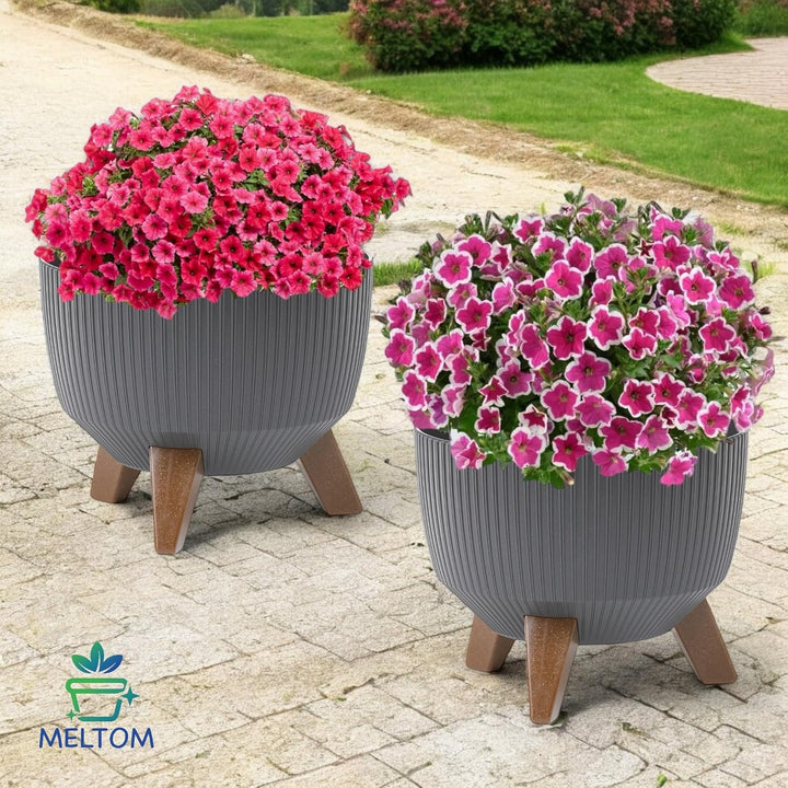 MELTOM Blumentopf Schale mit Füssen Einsatz Kräutertopf Übertopf Pflanzschale Eco Recycled (Anthrazi