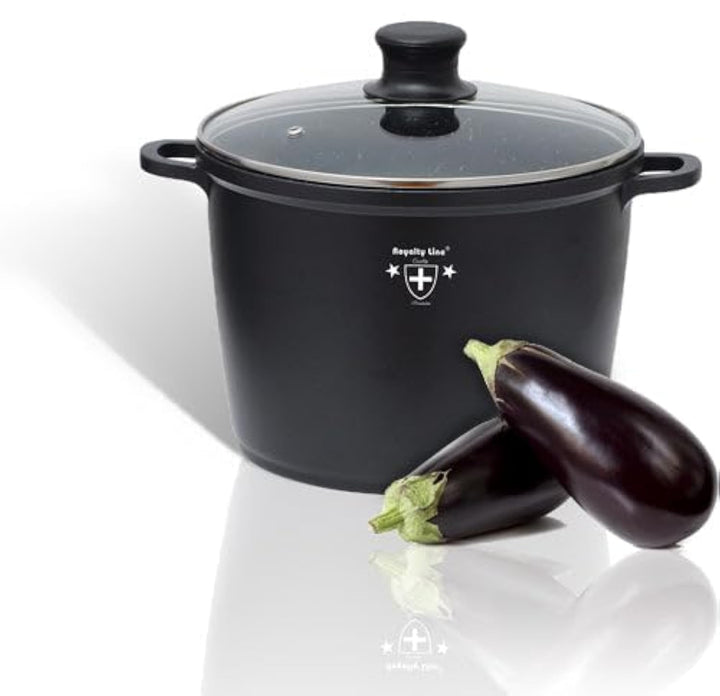 ROYALTY LINE - Suppentopf 28cm 10,5L schwarz Marmorbeschichtung Antihaft Topf Topf mit Glasdeckel