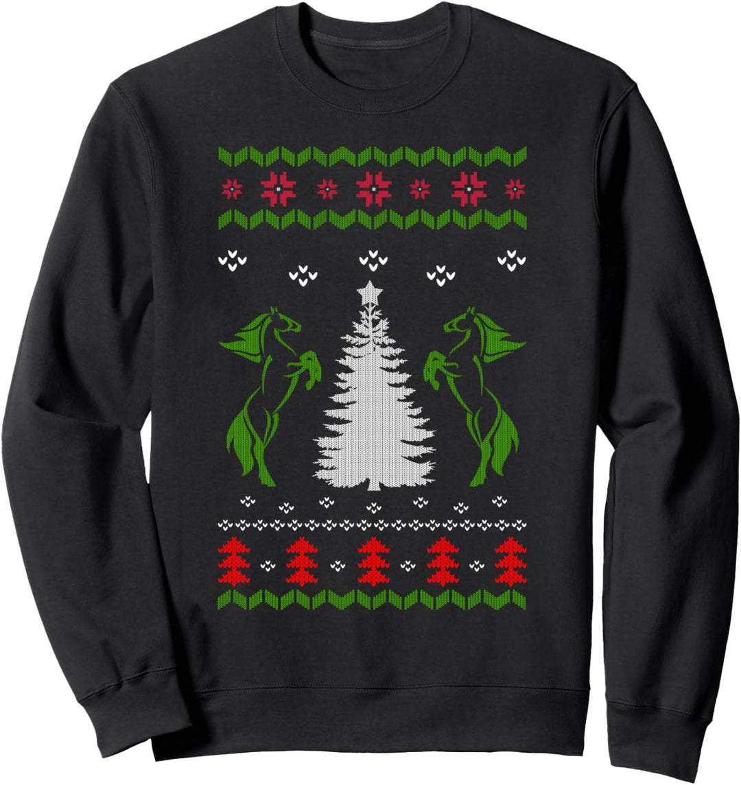 Ugly Christmas Weihnachtsfeier Tannenbaum Pferd Motiv Sweatshirt