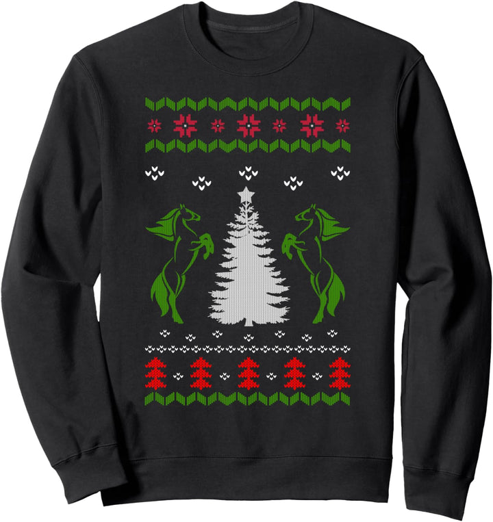 Ugly Christmas Weihnachtsfeier Tannenbaum Pferd Motiv Sweatshirt