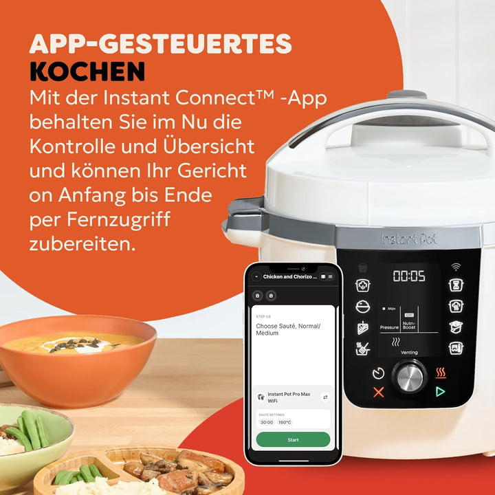 Instant Pot Pro 10-in-1-Multikocher 5,7 l – Weiss, Schnellkochtopf, Schongarer, Reiskocher, Sauteuse