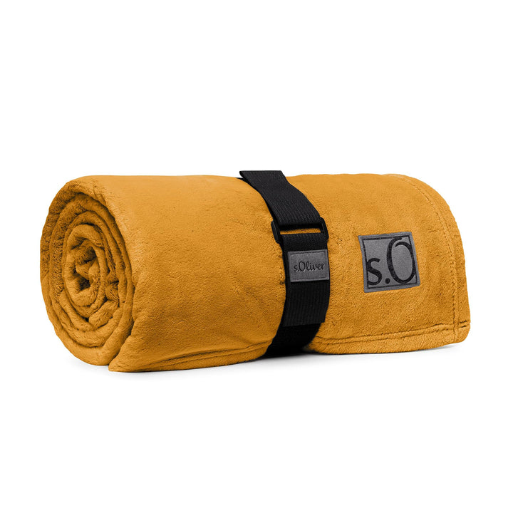 s.Oliver Kuschelsoft Decke 150x200 cm - flauschig, warm & waschbar, Kuscheldecke gelb Uni 150 x 200