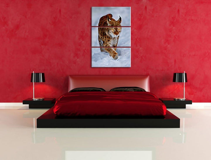 Luchs im Schnee Spezial 3-Teiler Leinwandbild 120x80 Bild auf Leinwand, XXL riesige Bilder fertig ge