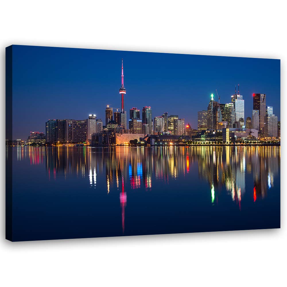 Feeby Bild auf Leinwand Toronto Kunstdruck modern Stadt Blau 80x60 cm Leinwandbild 80x60 cm Blau_d,