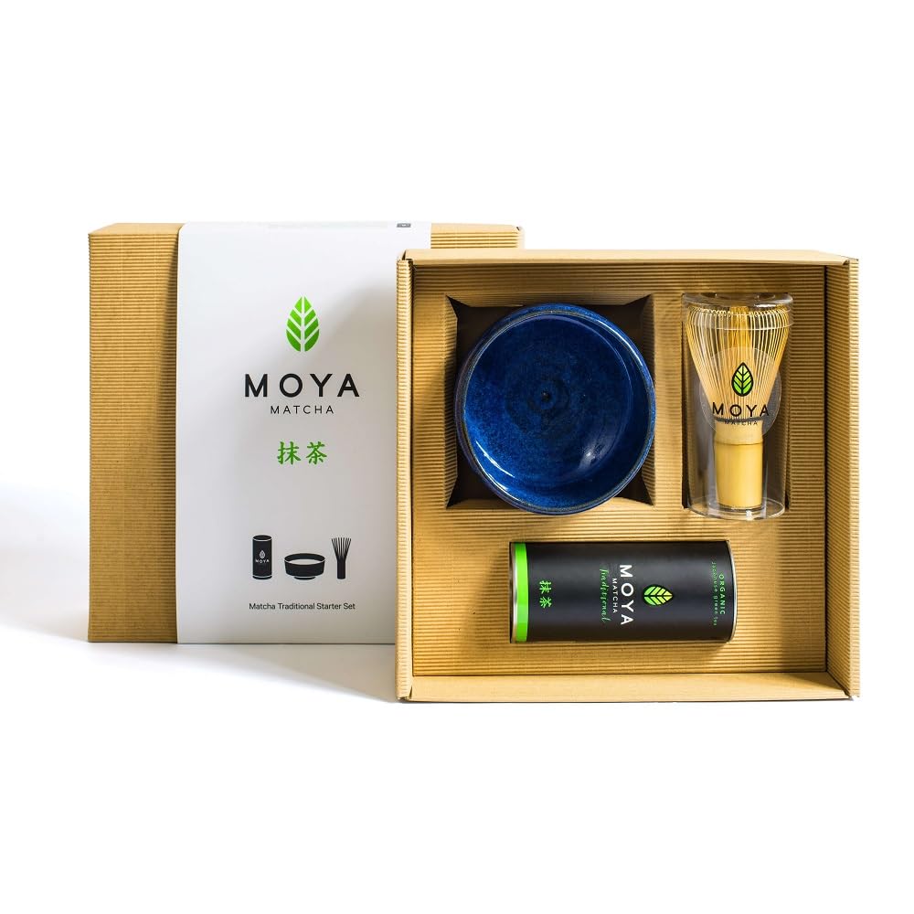 Organischer Moya Matcha Tee Set Pulver Grün | BIO 30g Traditionelle Klasse (II) | Verpackung + blaue