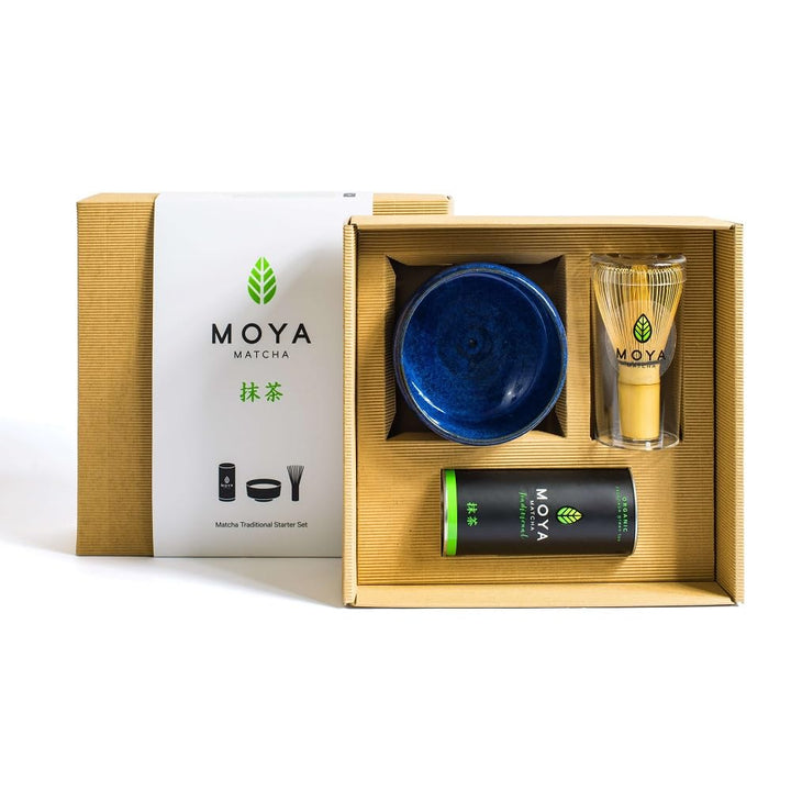 Organischer Moya Matcha Tee Set Pulver Grün | BIO 30g Traditionelle Klasse (II) | Verpackung + blaue